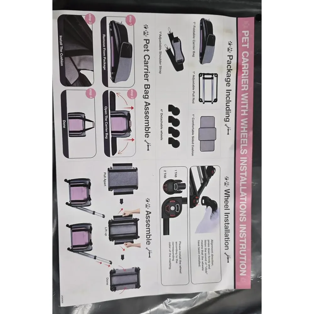 Pet Carrier With Wheels Rolling Soft-Sided Travel Carrier New Open Box